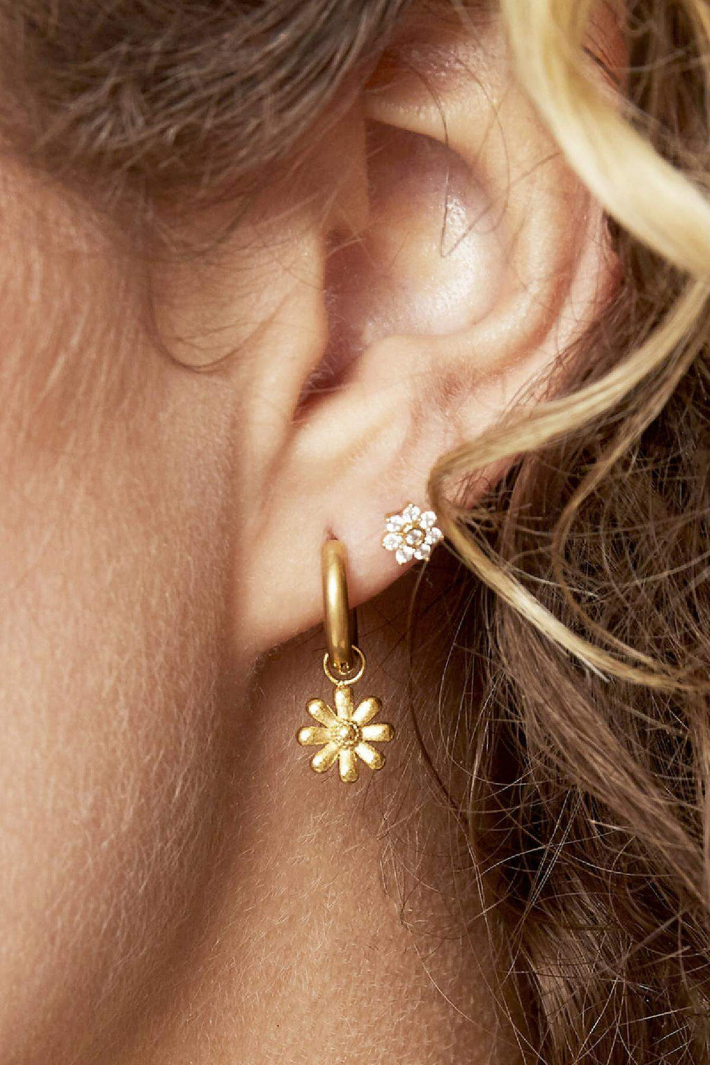 Flower Rhinestone Drop Earrings - Silver & Gold