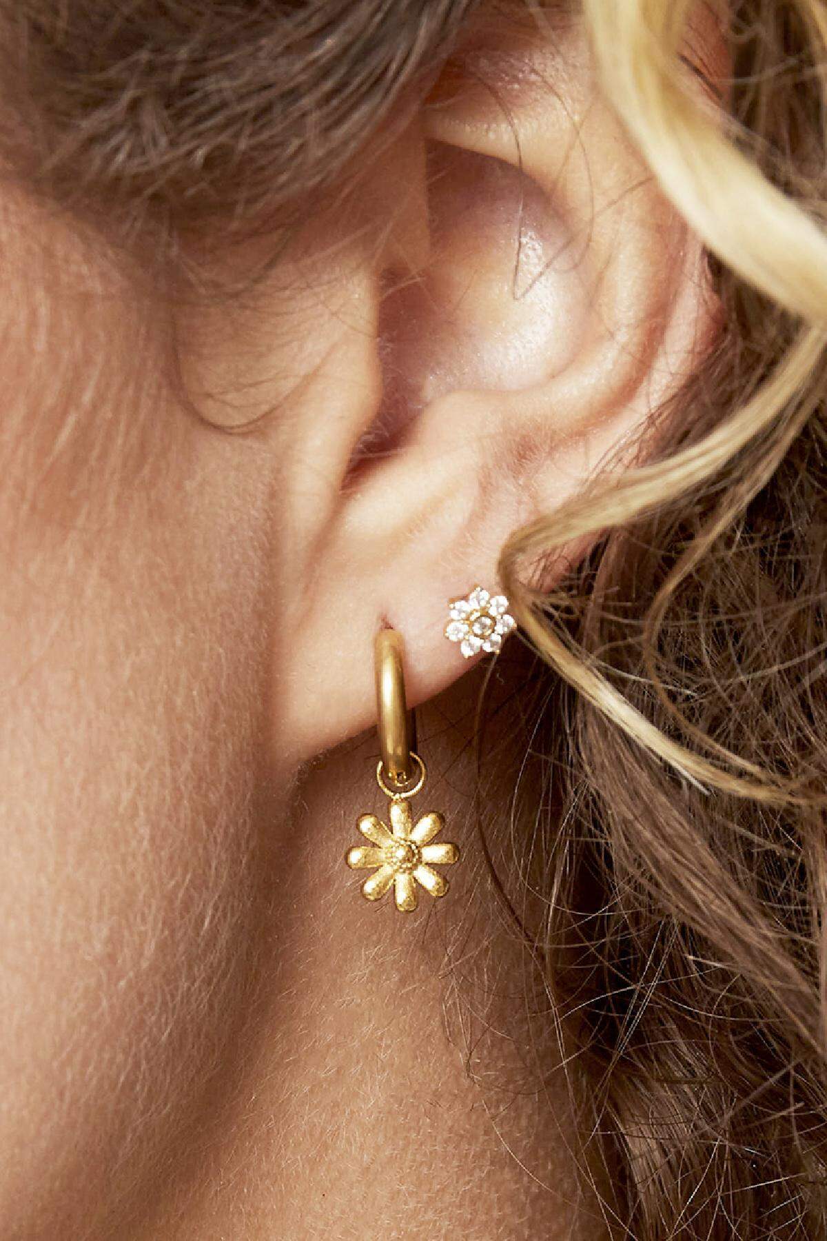 Flower Rhinestone Drop Earrings - Silver & Gold