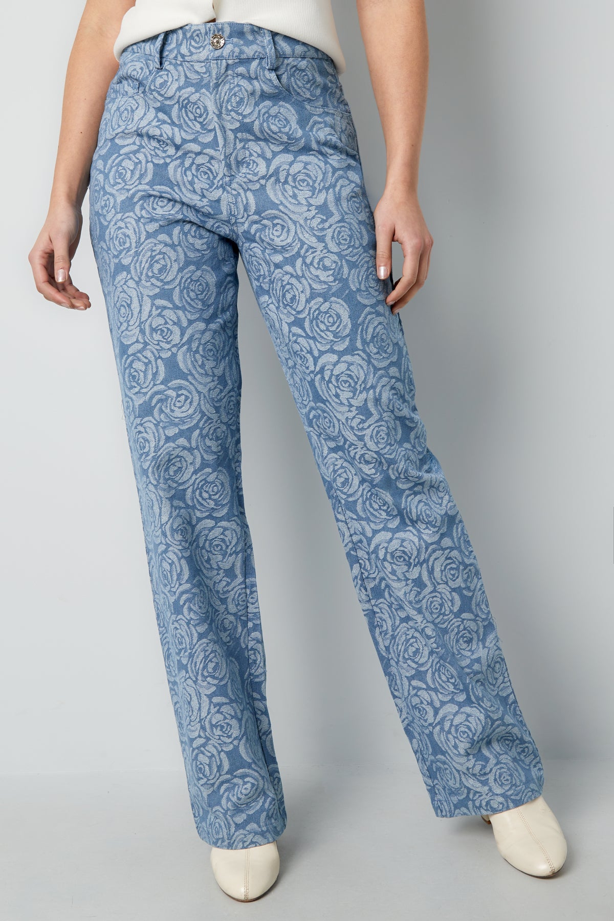 Cotton Floral Denim Pants 