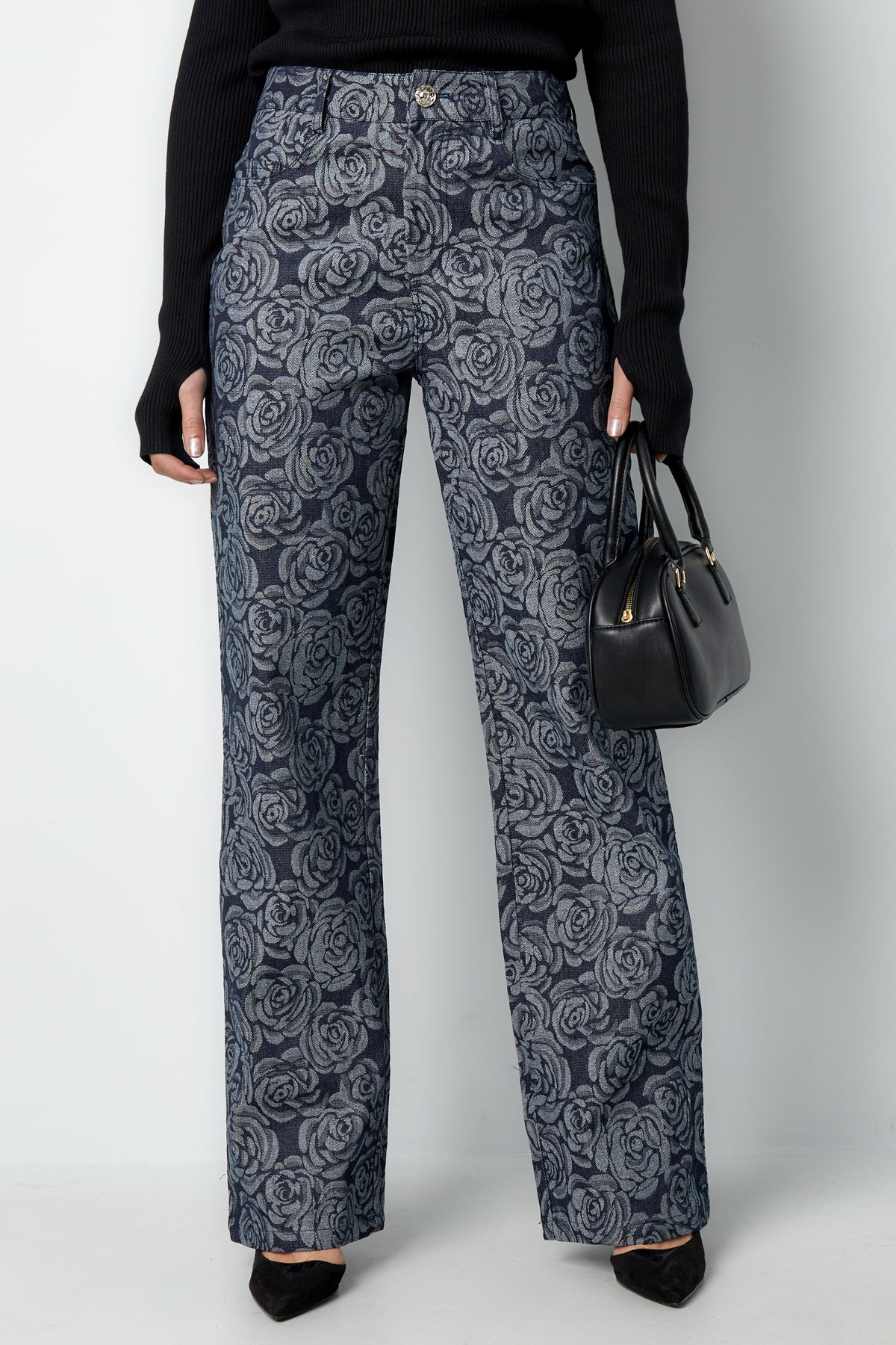 Cotton Floral Denim Pants 
