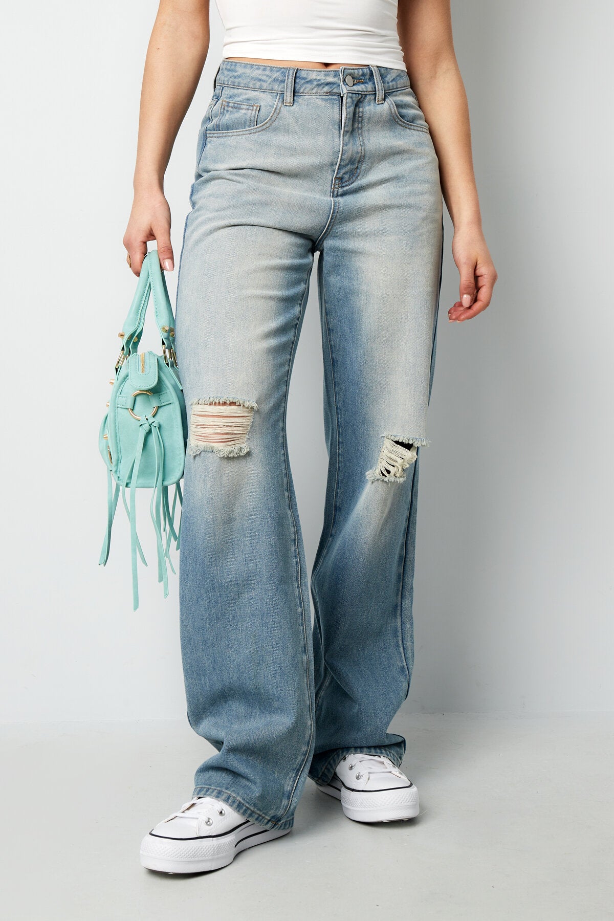 Ripped Straight Denim Pants for All Fits