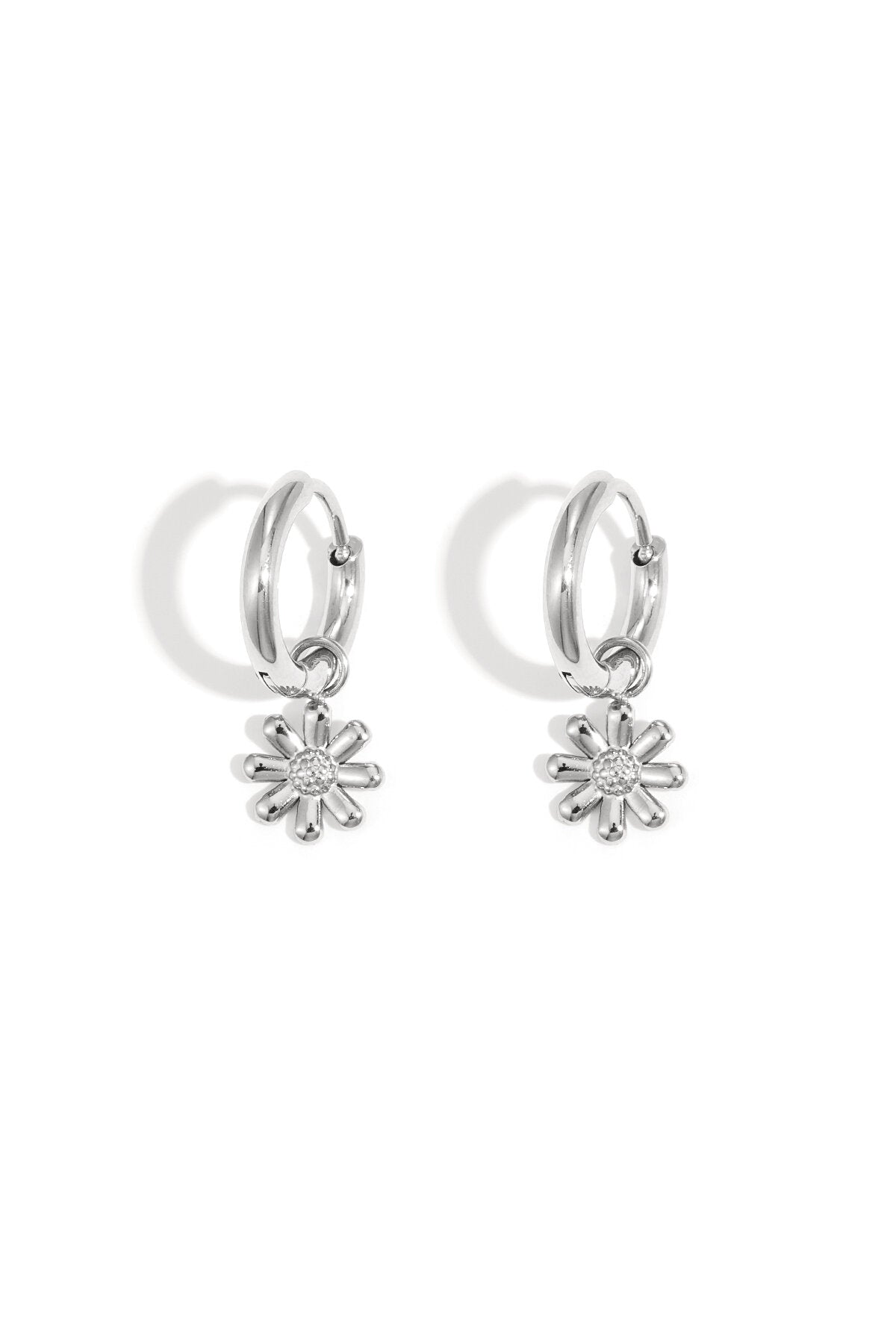 Flower Rhinestone Drop Earrings - Silver & Gold