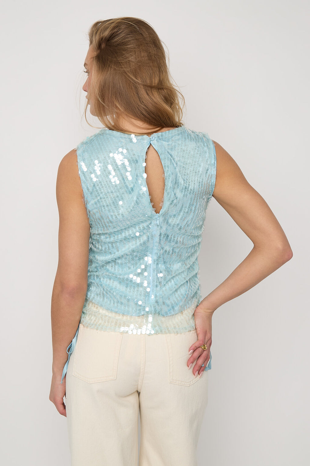 Sequin Ruched Sleeveless Top
