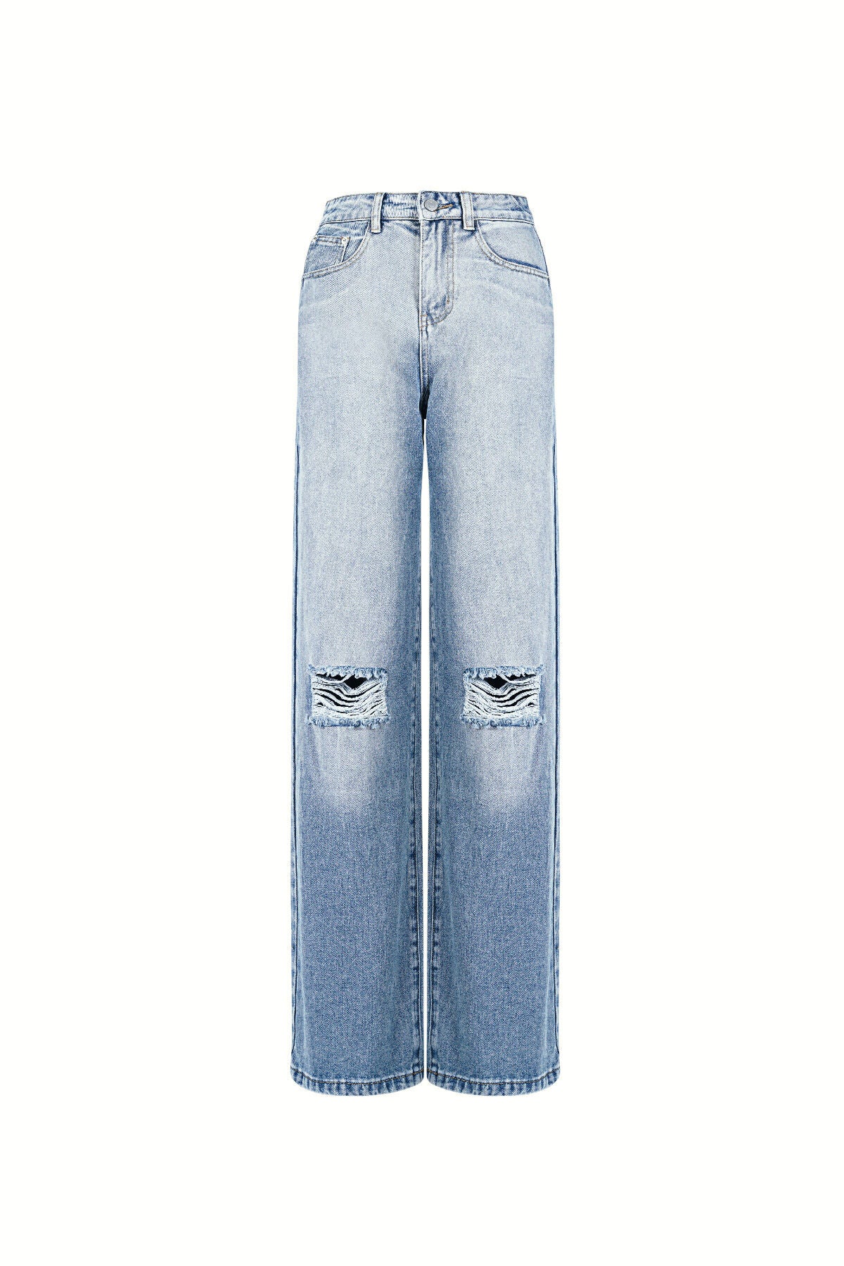 Ripped Straight Denim Pants for All Fits
