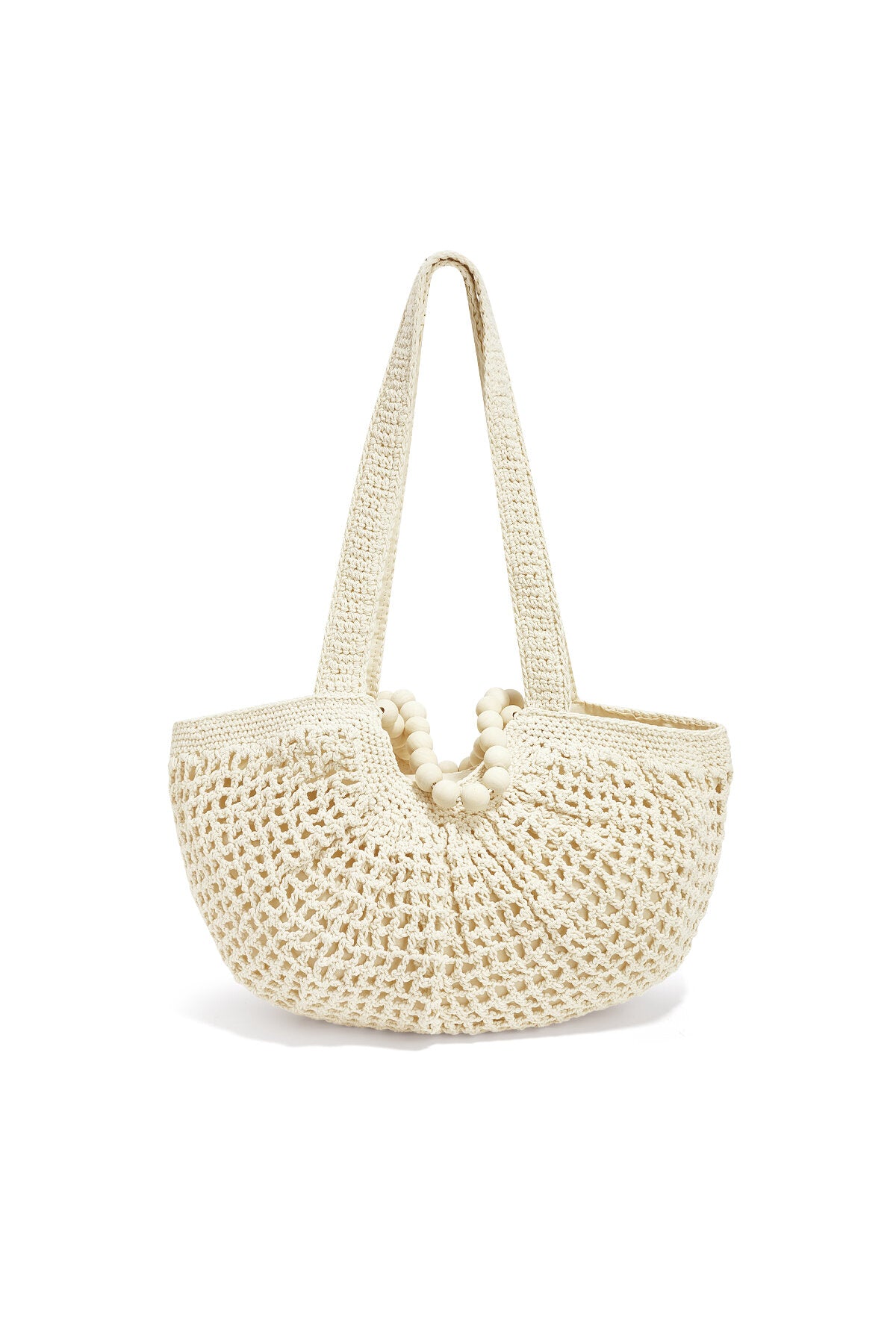 Off-White & Dark Brown Woven Hobo Beach Bag