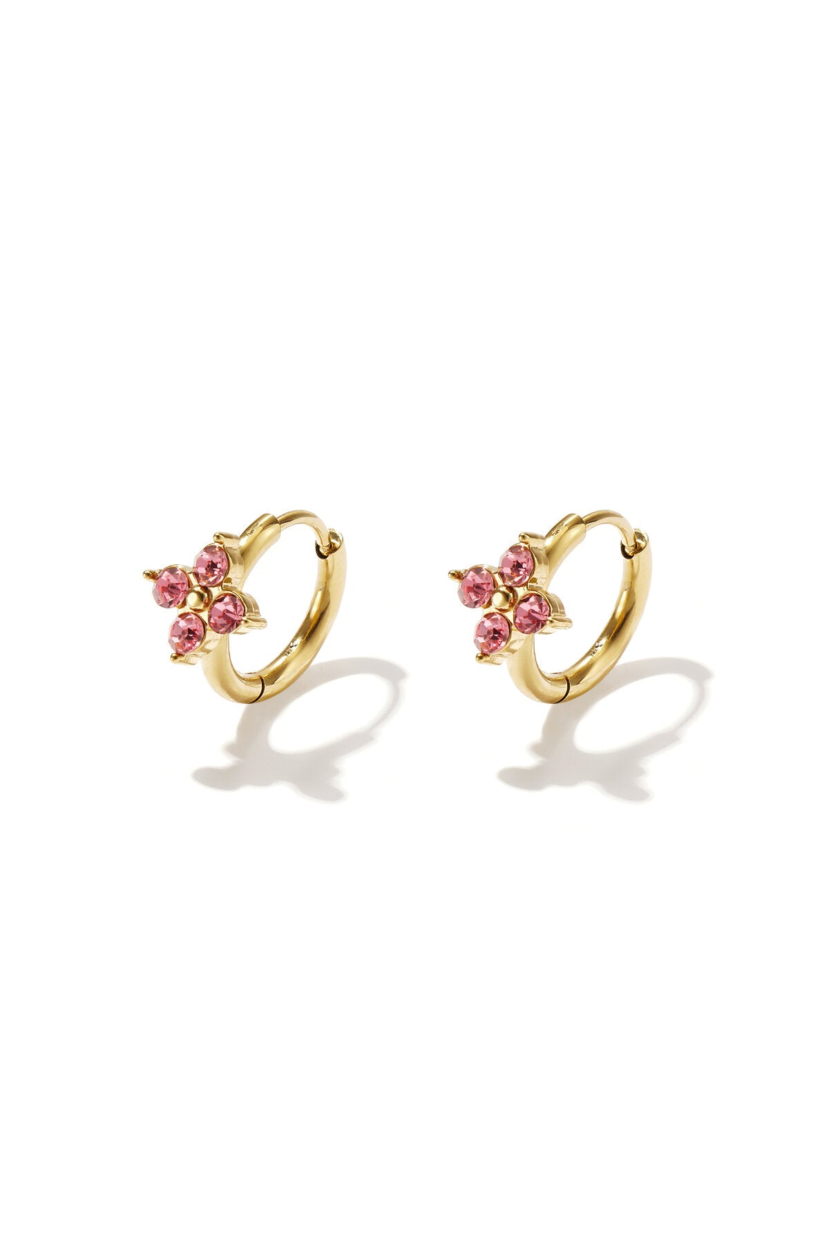 Pink & Gold Rhinestone Hoop Earrings