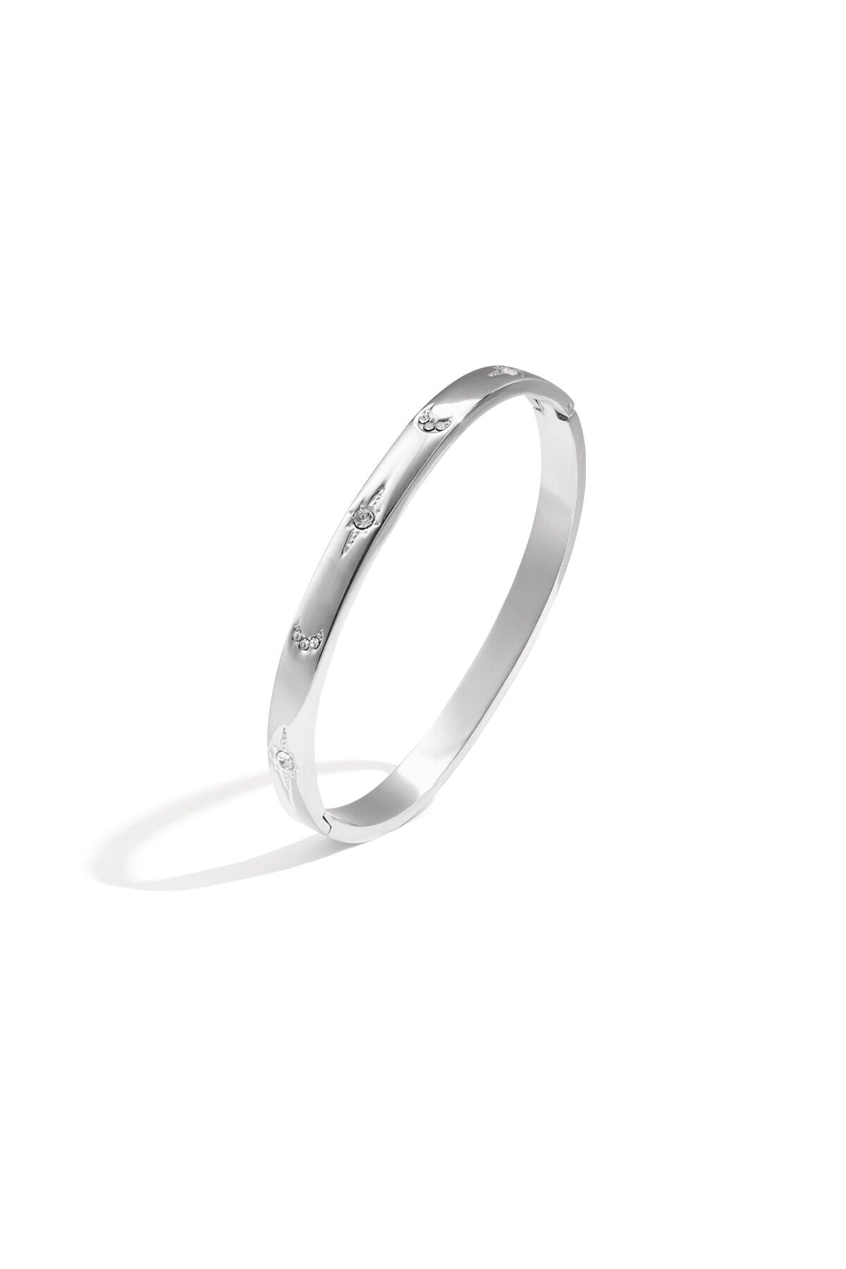All-Fit Stainless Steel Bangle with Rhinestones