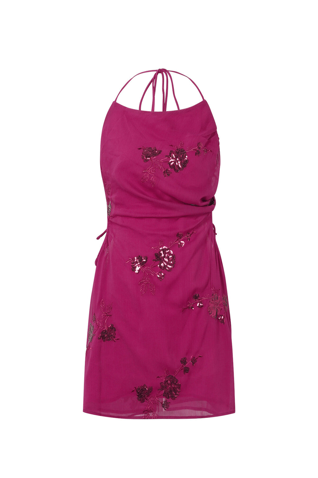 Gimme Khaki & Fuchsia Floral Embroidered Mini Dress